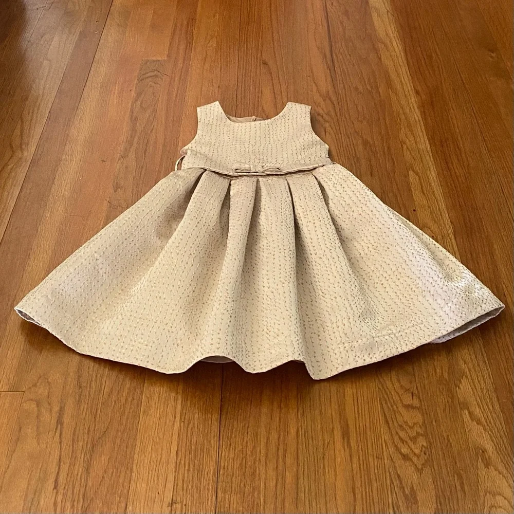 Rachel Riley Special Occasion Pleated A-Line Dress with Trim Gold Embroidered